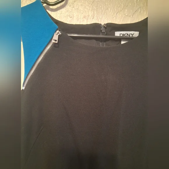 DKNY Black Blue Colorblock Fitted Dress Size 8 - Picture 4 of 6